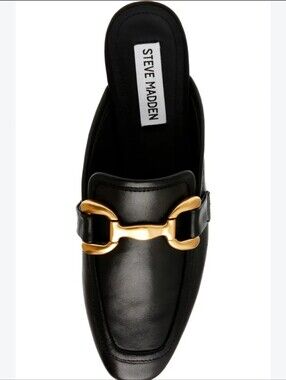 Steven New York Black  Faux Leather Mules with Gold Buckle size 9M